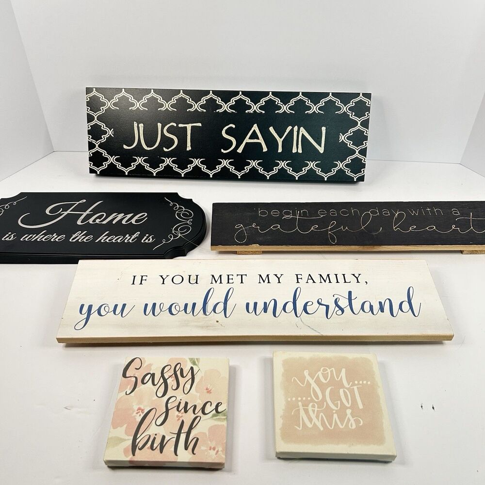 Lot of 6 Rustic Farmhouse Signs Grateful Heart Family Sassy Decor